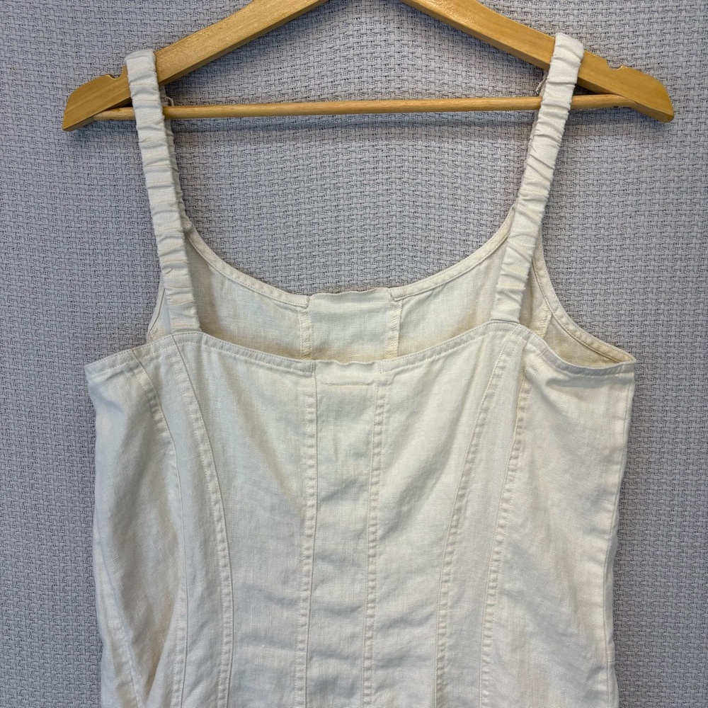 J Jill Cream 100% Linen 12 Sleeveless Shift Dress Minimalist Relax Travel Pocket - Picture 6 of 8